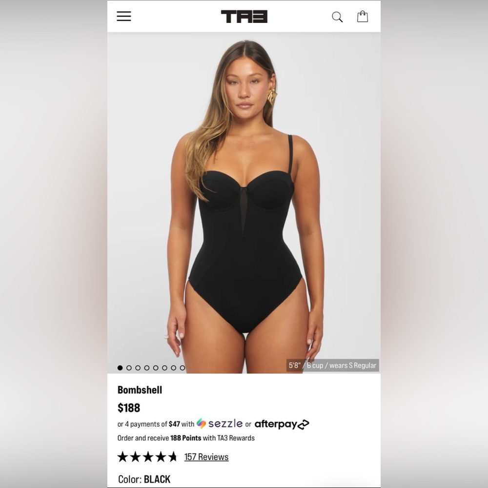 TA3 Bombshell one piece bathing suit size 2X Black medium cup